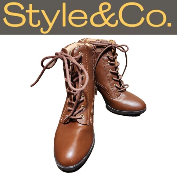 STYLE CO LUCILLEE HEELED BOOTIES COGNAC 6.5M - Picture 1 of 14